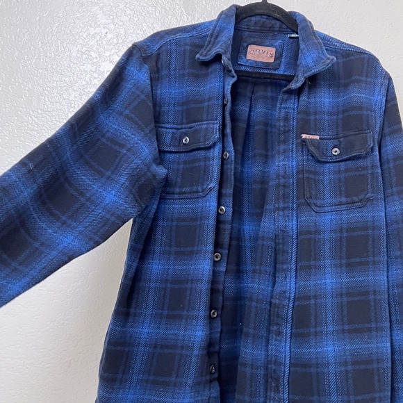 Orvis Classic Collection Blue Plaid Heavy Flannel Shacket Pockets Mens Medium - Picture 1 of 10
